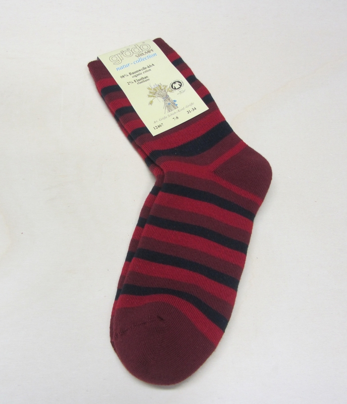 Grödo Frottee-Socken, Bio-Baumwolle(kbA) Elasthan, rot-marine 2% u. 98